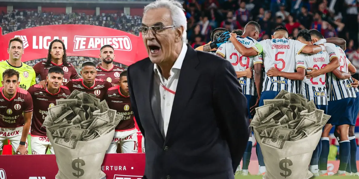 Jorge Fossati en medio de los planteles de Universitario de Deportes y de Alianza Lima