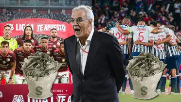Jorge Fossati en medio de los planteles de Universitario de Deportes y de Alianza Lima