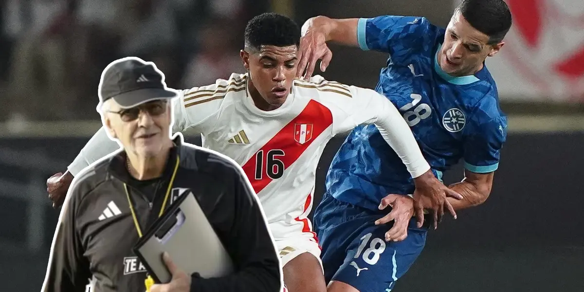 Jorge Fossati feliz, mientras Wilder Cartagena pelea la pelota (Foto: Selección Peruana)