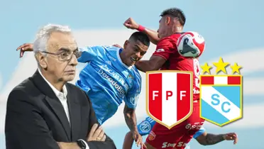 Jorge Fossati mirando detenidamente una acción de juego en el Cristal vs Huancayo de hoy