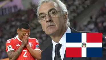Jorge Fossati mirando fijamente, mientras Bryan Reyna se lamenta
