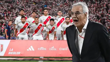 Jorge Fossati molesto, mientras los jugadores de Perú posan para la foto 