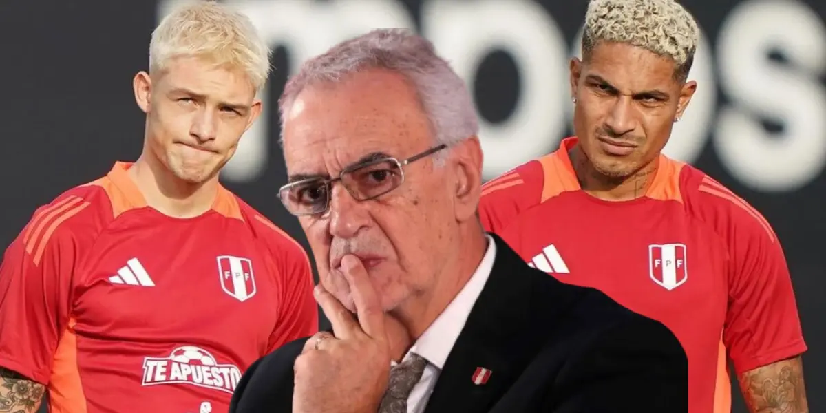 Jorge Fossati observando a Oliver Sonne y a Paolo Guerrero