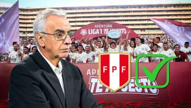 Jorge Fossati observando y detrás Universitario de Deportes festejando el título del Torneo Apertura