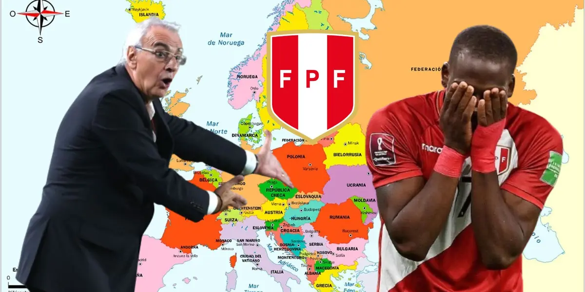 Jorge Fossati señalando el mapa europeo y Luis Advíncula agarrándose la cara