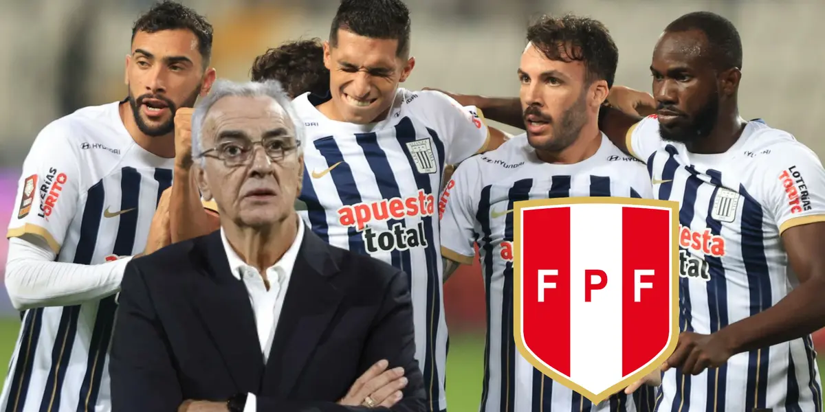 Jorge Fossati serio con los brazos cruzados y Alianza Lima celebrando gol