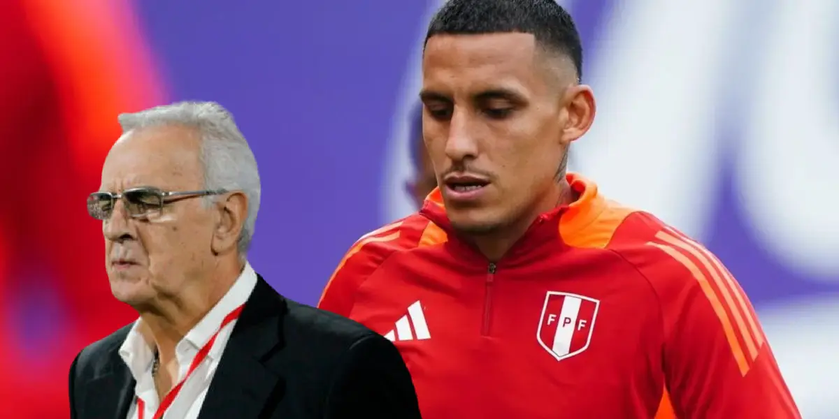 Jorge Fossati serio y Alex Valera viendo para abajo (Foto: Selección Peruana)