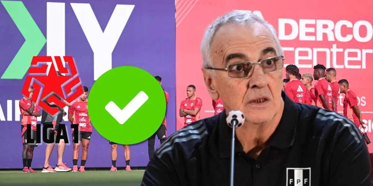 Jorge Fossati y detrás los seleccionados entrenando en Videna