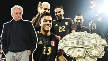 José Mourinho con la mano en los bolsillos y la Selección Peruana celebrando (Foto: FPF)