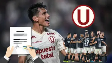 José Rivera celebrando con la camiseta de la ´U´ y debajo los demás jugadores del plantel