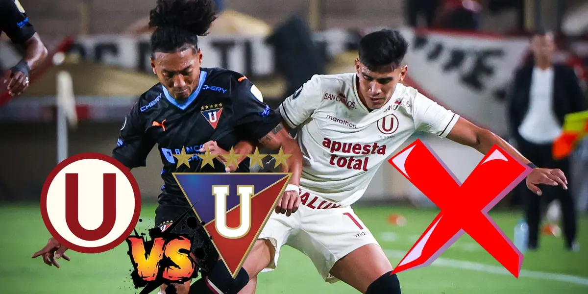 José Rivera disputando un balón en el duelo de hoy vs Liga de Quito