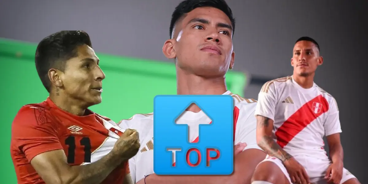 José Rivera en la sesión de fotos de la Bicolor acompañado de Ruidíaz y de Valera