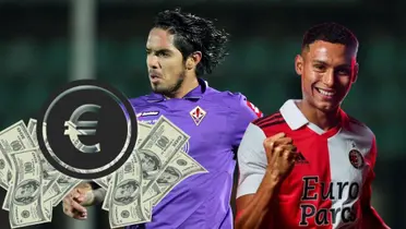 Juan Manuel Vargas vistiendo la camiseta de Fiorentina y Marcos López con la del Feyenoord