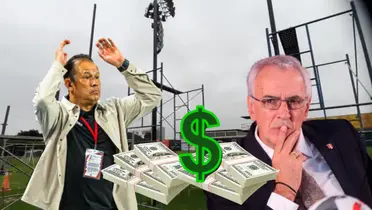 Juan Reynoso y Jorge Fossati, de fondo las instalaciones de Videna