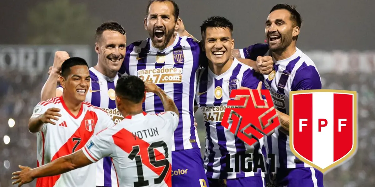 Jugadores de Alianza Lima y delante de ellos Grimaldo y Yotún con la camiseta bicolor