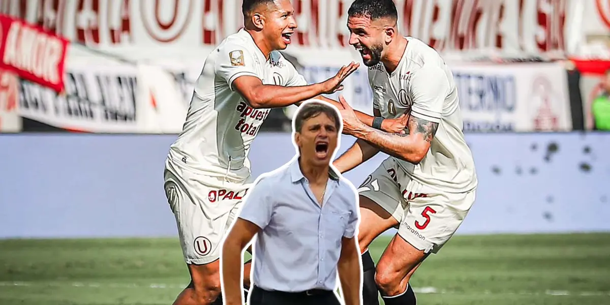 Jugadores de la U celebrando y Bustos gritando (Foto: Liga 1)