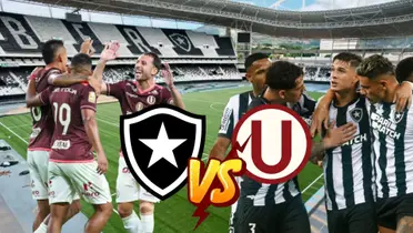 Jugadores de la ´U´ y de Botafogo, de fondo el Estadio Olímpico Nilton Santos de Río de Janeiro