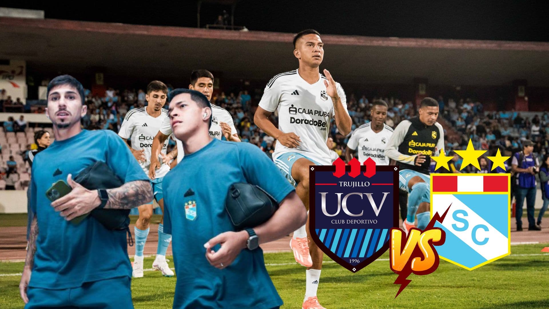 Jugadores de Sporting Cristal calentando para el duelo de hoy vs UCV en Trujillo
