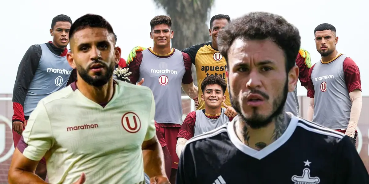 Jugadores de Universitario de Deportes, delante de ellos Matías Di Benedetto y Gustavo Dulanto