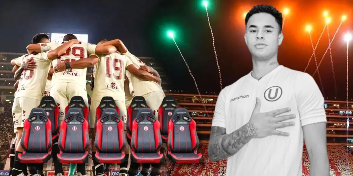 Jugadores de Universitario de Deportes reunidos y al lado Christopher Olivares