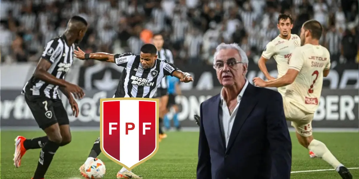 Jugadores de Universitario enfrentado a Botafogo, al lado Jorge Fossati. FOTO: RPP