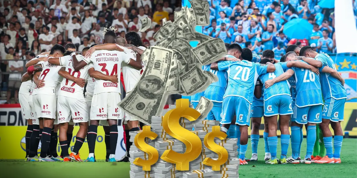 Jugadores reunidos de Universitario de Deportes y de Sporting Cristal