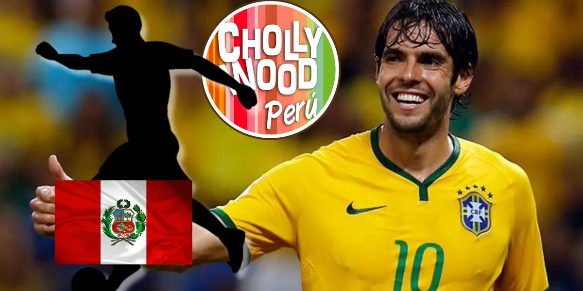 Kaká vistiendo la camiseta de Brasil y debajo la bandera peruana