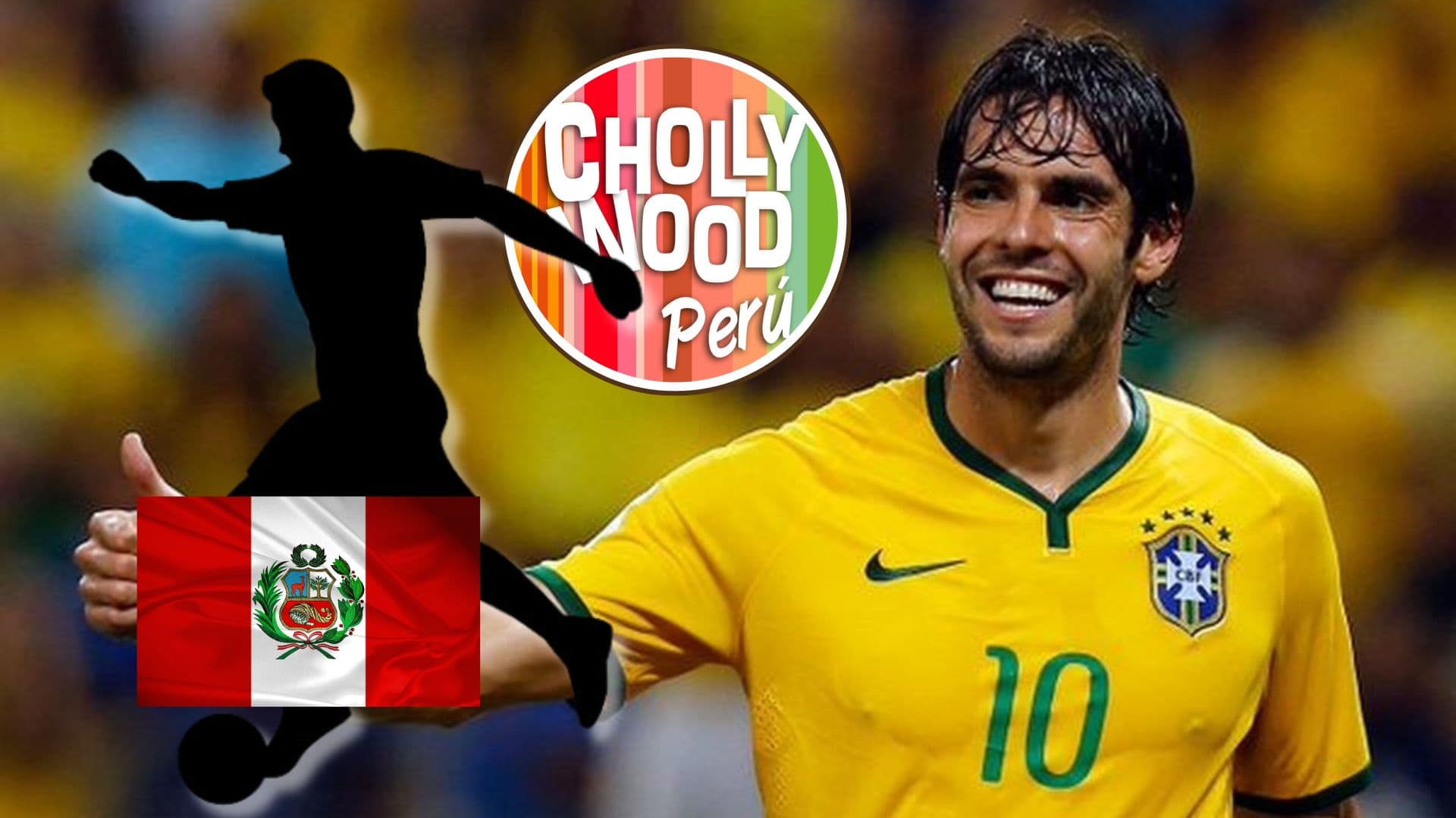 Kaká vistiendo la camiseta de Brasil y debajo la bandera peruana