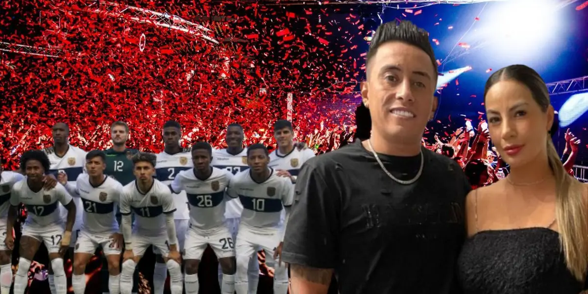 La Seleccción Ecuatoriana al lado de Christian Cueva y su esposa