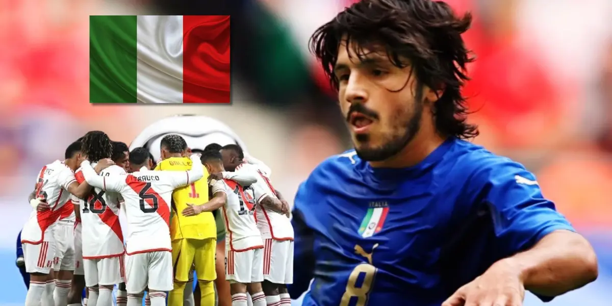 La Selección Peruana abrazada y detrás Gennaro Gattuso con la camiseta de Italia
