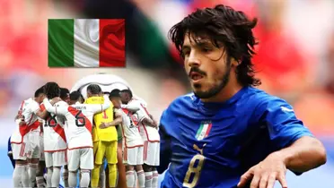La Selección Peruana abrazada y detrás Gennaro Gattuso con la camiseta de Italia