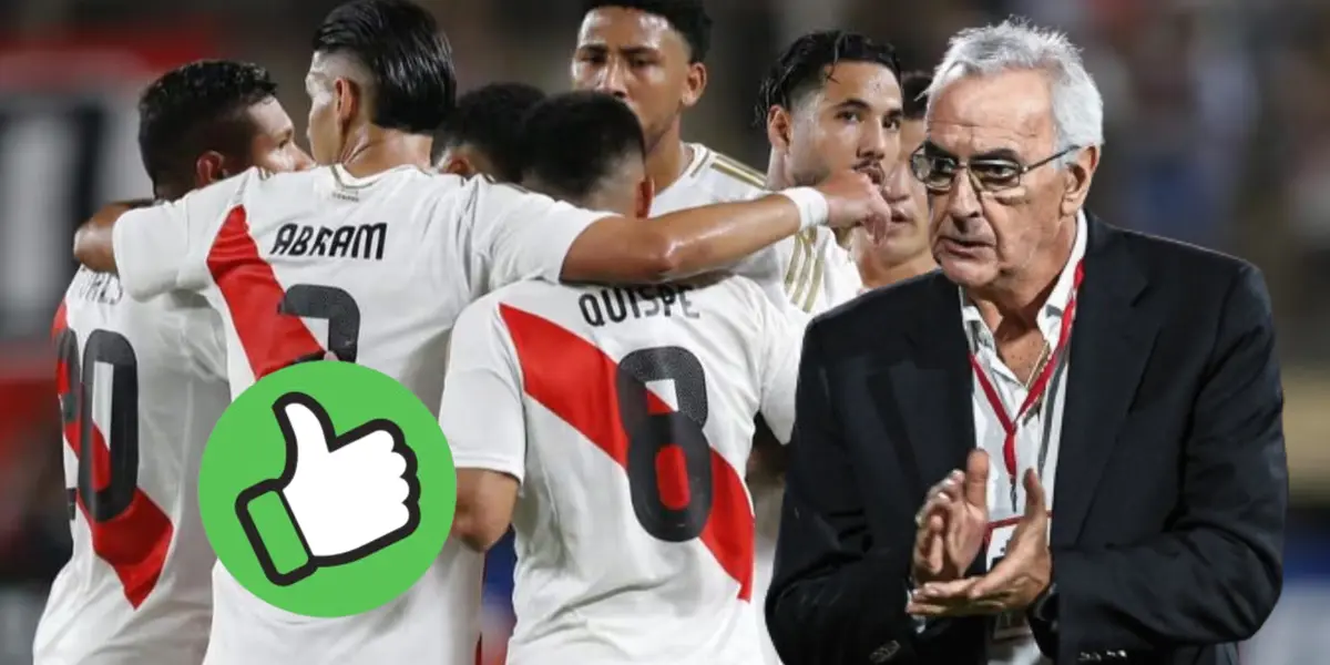 La Selección Peruana celebrando gol y Jorge Fossati aplaudiendo
