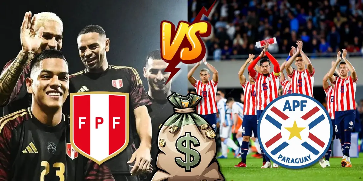 La Selección Peruana celebrando y la Selección Paraguay saludando