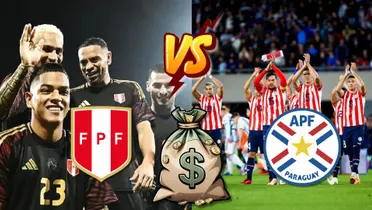 La Selección Peruana celebrando y la Selección Paraguay saludando