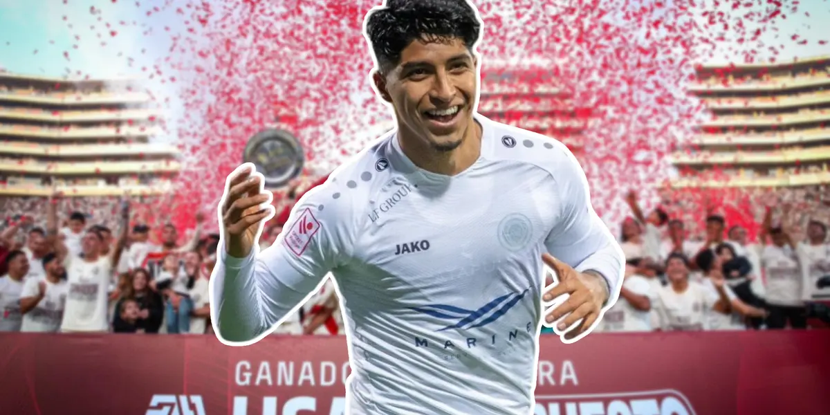 Luis Iberico en Riga FC y Universitario celebrando de fondo (Foto: Riga FC y Universitario)