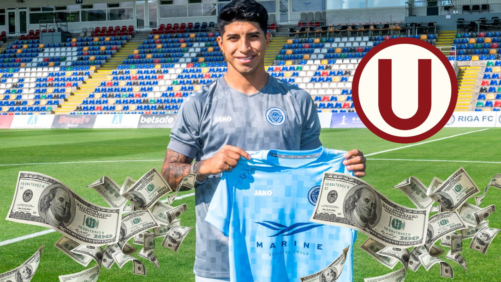 Luis Iberico posando con la camiseta del Riga FC de Letonia