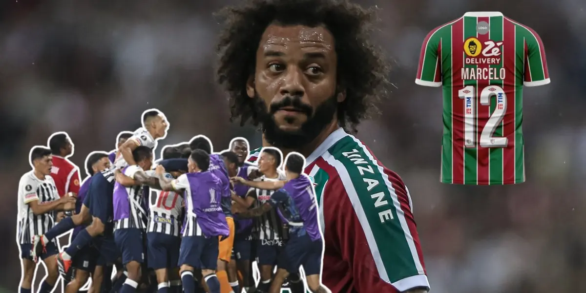 Marcelo mirando para un lado y Alianza Lima festejando gol 