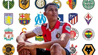 Marcos López sentado mirando para un costado con camiseta de Feyenoord