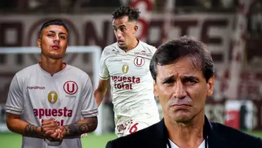 Martín Pérez Guedes corriendo, Jairo Concha con las manos juntas y Fabián Bustos con cara seria