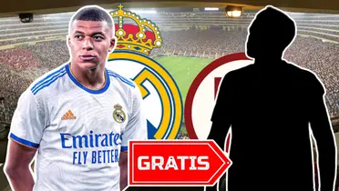 Mbappé en el Real Madrid y el estadio Monumental de Fondo (Foto: Facebook)
