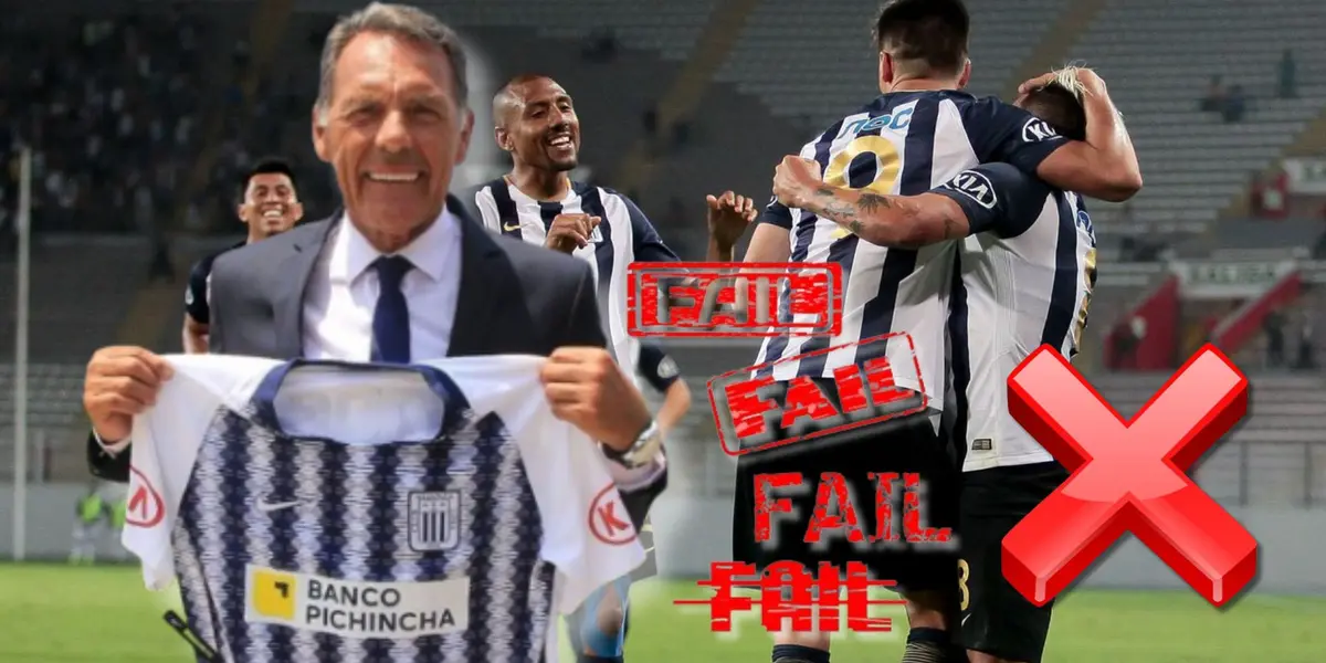 Miguel Ángel Russo posando con la camiseta de Alianza Lima y detrás los jugadores íntimos