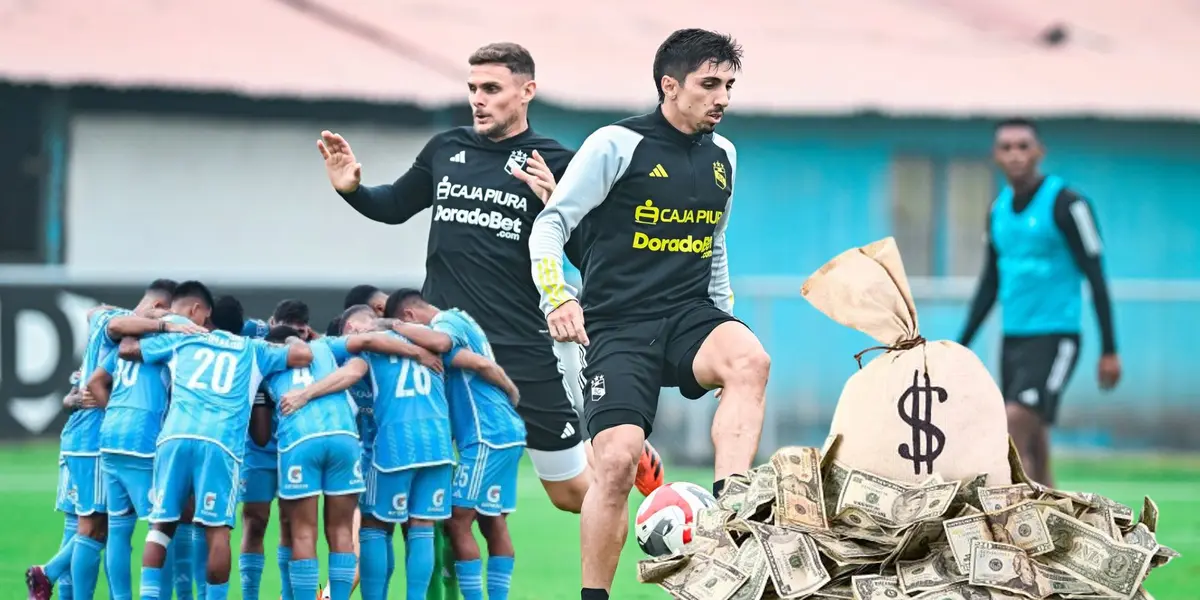 Nicolás Pasquini y Gustavo Cazonatti entrenando en La Florida, debajo jugadores de Cristal abrazados