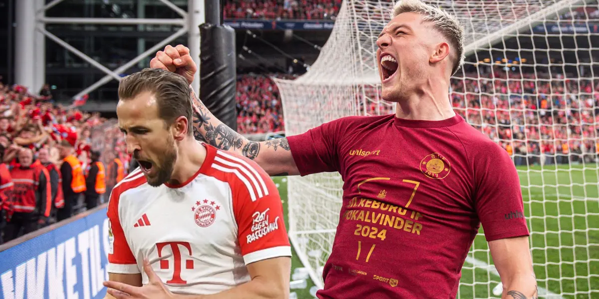 Oliver Sonne gritando campeón y Harry Kane molesto (Foto: Silkeborg)