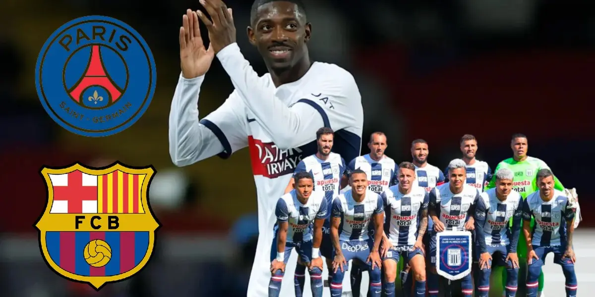 Ousmane Dembelé con la camiseta del PSG y debajo el plantel de Alianza Lima