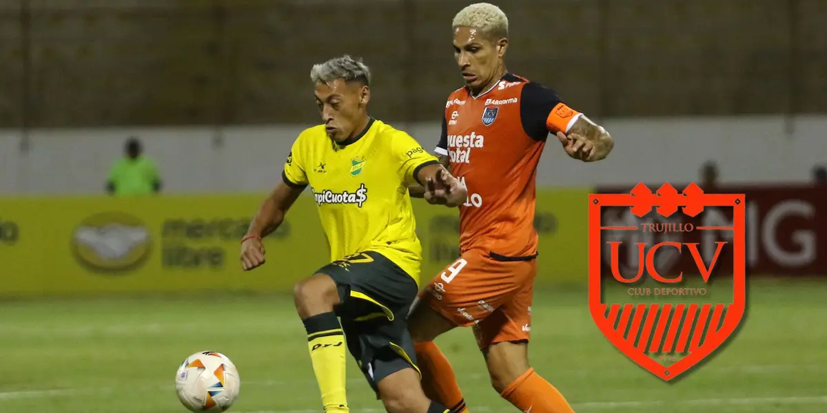 Paolo Guerrero disputando un balón en el duelo entre UCV vs Defensa y Justicia