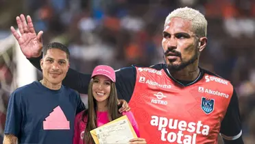 Paolo Guerrero vistiendo la camiseta de la UCV y debajo junto a Ana Paula Consorte