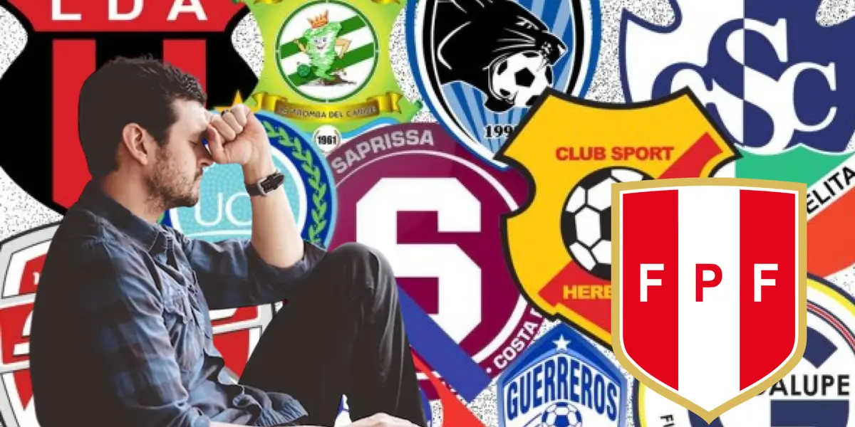 Persona triste y varios escudos de clubes de Costa Rica