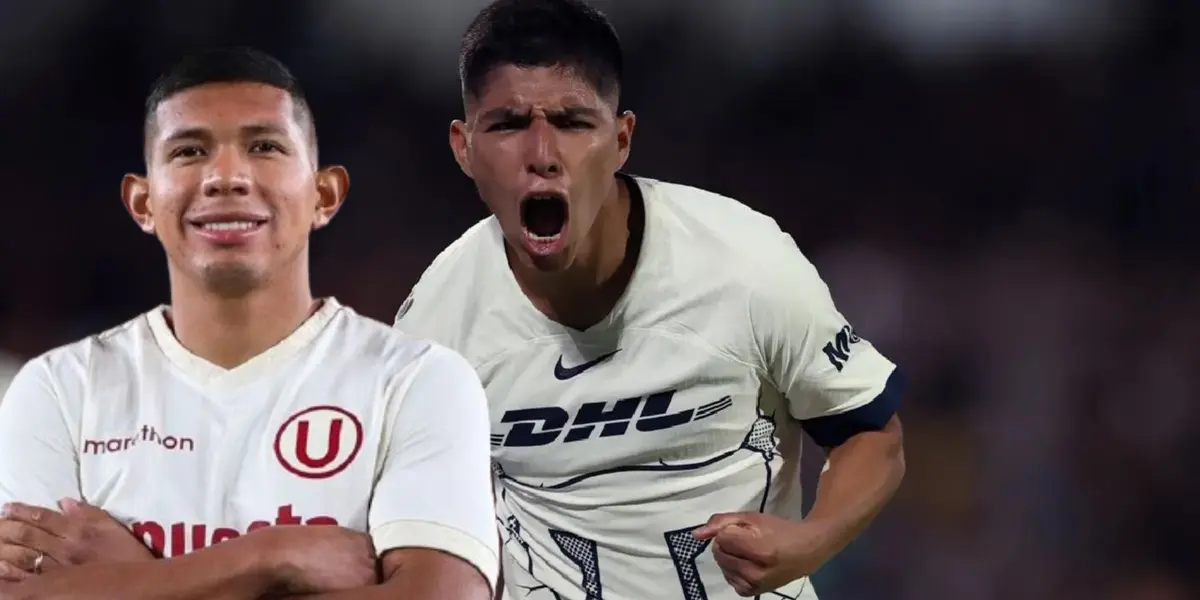 Piero Quispe celebrando con Pumas, al lado Edison Flores. FOTO: RPP