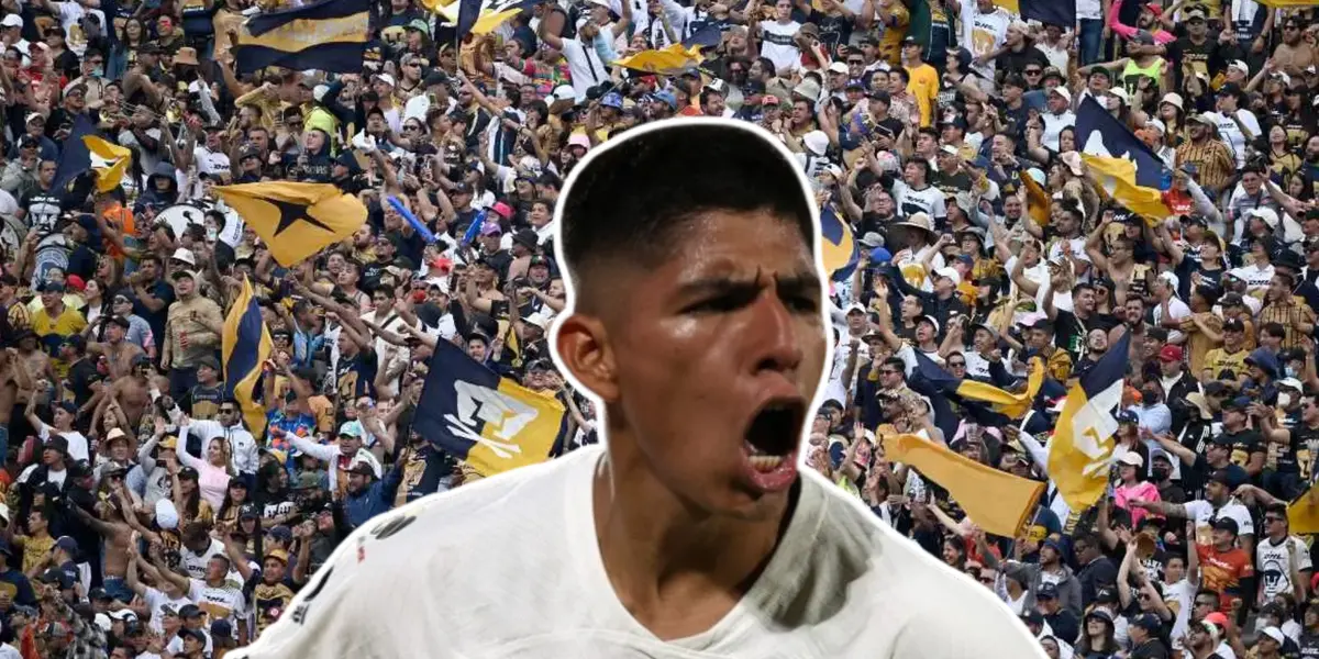 Piero Quispe celebrando gol con camiseta de Pumas 