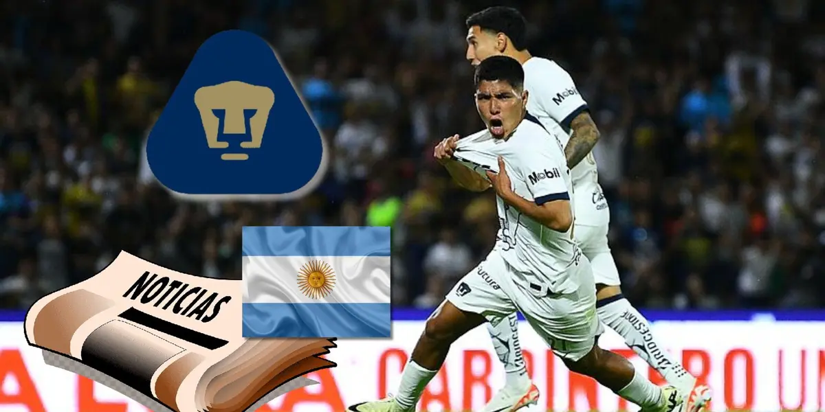 Piero Quispe celebrando su primer gol con los Pumas de la UNAM